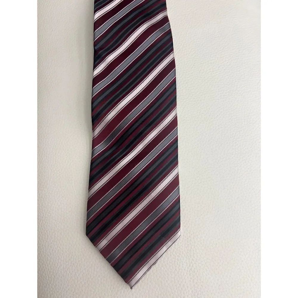 Covington Men’s Black Gray Silver Burgundy Stripe Necktie